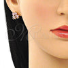 Arete Dormilona 02.387.0021.2 Oro Laminado, Diseño de Niñito Pequeño y Niñita Pequeña, con Rosado Zirconia Cubica, Pulido, Tono Dorado