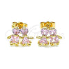 Arete Dormilona 02.387.0021.2 Oro Laminado, Diseño de Niñito Pequeño y Niñita Pequeña, con Rosado Zirconia Cubica, Pulido, Tono Dorado