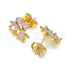 Arete Dormilona 02.387.0021.2 Oro Laminado, Diseño de Niñito Pequeño y Niñita Pequeña, con Rosado Zirconia Cubica, Pulido, Tono Dorado