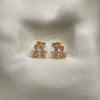 Arete Dormilona 02.387.0021.2 Oro Laminado, Diseño de Niñito Pequeño y Niñita Pequeña, con Rosado Zirconia Cubica, Pulido, Tono Dorado