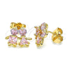 Arete Dormilona 02.387.0021.2 Oro Laminado, Diseño de Niñito Pequeño y Niñita Pequeña, con Rosado Zirconia Cubica, Pulido, Tono Dorado