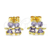 Arete Dormilona 02.387.0021.3 Oro Laminado, Diseño de Niñito Pequeño y Niñita Pequeña, con Amatista Zirconia Cubica, Pulido, Tono Dorado