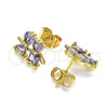 Arete Dormilona 02.387.0021.3 Oro Laminado, Diseño de Niñito Pequeño y Niñita Pequeña, con Amatista Zirconia Cubica, Pulido, Tono Dorado