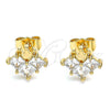 Arete Dormilona 02.387.0022 Oro Laminado, Diseño de Corona, con Blanca Zirconia Cubica, Pulido, Tono Dorado