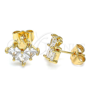 Arete Dormilona 02.387.0022 Oro Laminado, Diseño de Corona, con Blanca Zirconia Cubica, Pulido, Tono Dorado