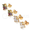 Arete Dormilona 02.387.0022 Oro Laminado, Diseño de Corona, con Blanca Zirconia Cubica, Pulido, Tono Dorado