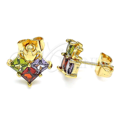 Arete Dormilona 02.387.0022.1 Oro Laminado, Diseño de Corona, con Multicolor Zirconia Cubica, Pulido, Tono Dorado