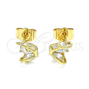 Arete Dormilona 02.387.0023 Oro Laminado, Diseño de Mariposa, con Blanca Zirconia Cubica, Pulido, Tono Dorado