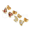 Arete Dormilona 02.387.0023 Oro Laminado, Diseño de Mariposa, con Blanca Zirconia Cubica, Pulido, Tono Dorado