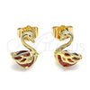 Arete Dormilona 02.387.0002.3 Oro Laminado, Diseño de Cisne, con Granate Zirconia Cubica, Pulido, Tono Dorado