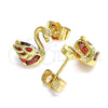 Arete Dormilona 02.387.0002.3 Oro Laminado, Diseño de Cisne, con Granate Zirconia Cubica, Pulido, Tono Dorado