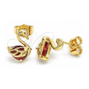Arete Dormilona 02.387.0002.3 Oro Laminado, Diseño de Cisne, con Zirconia Cubica Granate, Pulido, Tono Dorado