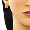Arete Dormilona 02.387.0026 Oro Laminado, Diseño de Pavo Real, con Blanca Zirconia Cubica, Pulido, Tono Dorado