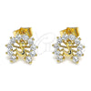 Arete Dormilona 02.387.0026 Oro Laminado, Diseño de Pavo Real, con Blanca Zirconia Cubica, Pulido, Tono Dorado