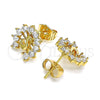 Arete Dormilona 02.387.0026 Oro Laminado, Diseño de Pavo Real, con Blanca Zirconia Cubica, Pulido, Tono Dorado