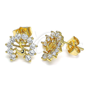 Arete Dormilona 02.387.0026 Oro Laminado, Diseño de Pavo Real, con Blanca Zirconia Cubica, Pulido, Tono Dorado