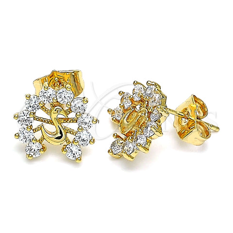 Arete Dormilona 02.387.0026 Oro Laminado, Diseño de Pavo Real, con Blanca Zirconia Cubica, Pulido, Tono Dorado