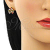 Arete Dormilona 02.387.0026.1 Oro Laminado, Diseño de Pavo Real, con Multicolor Zirconia Cubica, Pulido, Tono Dorado