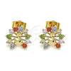 Arete Dormilona 02.387.0026.1 Oro Laminado, Diseño de Pavo Real, con Multicolor Zirconia Cubica, Pulido, Tono Dorado