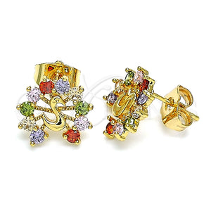 Arete Dormilona 02.387.0026.1 Oro Laminado, Diseño de Pavo Real, con Multicolor Zirconia Cubica, Pulido, Tono Dorado