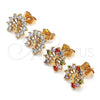 Arete Dormilona 02.387.0026.1 Oro Laminado, Diseño de Pavo Real, con Multicolor Zirconia Cubica, Pulido, Tono Dorado