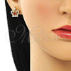 Arete Dormilona 02.387.0027.1 Oro Laminado, Diseño de Corona, con Granate and Blanca Zirconia Cubica, Pulido, Tono Dorado