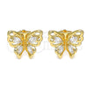 Arete Dormilona 02.387.0028 Oro Laminado, Diseño de Mariposa, con Blanca Zirconia Cubica, Pulido, Tono Dorado
