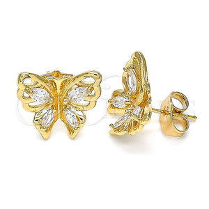 Arete Dormilona 02.387.0028 Oro Laminado, Diseño de Mariposa, con Blanca Zirconia Cubica, Pulido, Tono Dorado