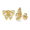 Arete Dormilona 02.387.0028 Oro Laminado, Diseño de Mariposa, con Blanca Zirconia Cubica, Pulido, Tono Dorado