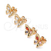 Arete Dormilona 02.387.0028.1 Oro Laminado, Diseño de Mariposa, con Multicolor Zirconia Cubica, Pulido, Tono Dorado