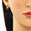 Arete Dormilona 02.387.0031 Oro Laminado, Diseño de Cisne, con Granate Zirconia Cubica, Pulido, Tono Dorado