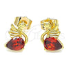 Arete Dormilona 02.387.0031 Oro Laminado, Diseño de Cisne, con Granate Zirconia Cubica, Pulido, Tono Dorado