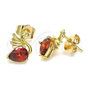 Arete Dormilona 02.387.0031 Oro Laminado, Diseño de Cisne, con Granate Zirconia Cubica, Pulido, Tono Dorado