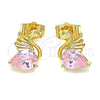 Arete Dormilona 02.387.0031.1 Oro Laminado, Diseño de Cisne, con Rosado Zirconia Cubica, Pulido, Tono Dorado
