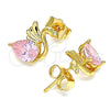 Arete Dormilona 02.387.0031.1 Oro Laminado, Diseño de Cisne, con Rosado Zirconia Cubica, Pulido, Tono Dorado