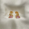 Arete Dormilona 02.387.0031.1 Oro Laminado, Diseño de Cisne, con Rosado Zirconia Cubica, Pulido, Tono Dorado