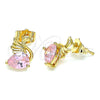 Arete Dormilona 02.387.0031.1 Oro Laminado, Diseño de Cisne, con Rosado Zirconia Cubica, Pulido, Tono Dorado