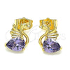 Arete Dormilona 02.387.0031.2 Oro Laminado, Diseño de Cisne, con Amatista Zirconia Cubica, Pulido, Tono Dorado
