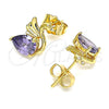 Arete Dormilona 02.387.0031.2 Oro Laminado, Diseño de Cisne, con Amatista Zirconia Cubica, Pulido, Tono Dorado