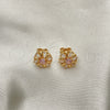 Arete Dormilona 02.387.0033.1 Oro Laminado, Diseño de Flor y Baguette, con Rosado and Blanca Zirconia Cubica, Pulido, Tono Dorado