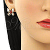 Arete Dormilona 02.387.0036 Oro Laminado, Diseño de Mariposa y Baguette, con Granate and Blanca Zirconia Cubica, Pulido, Tono Dorado