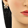 Arete Dormilona 02.387.0036.1 Oro Laminado, Diseño de Mariposa, con Rosado and Blanca Zirconia Cubica, Pulido, Tono Dorado