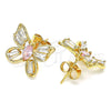 Arete Dormilona 02.387.0036.1 Oro Laminado, Diseño de Mariposa, con Rosado and Blanca Zirconia Cubica, Pulido, Tono Dorado