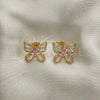 Arete Dormilona 02.387.0036.1 Oro Laminado, Diseño de Mariposa, con Rosado and Blanca Zirconia Cubica, Pulido, Tono Dorado