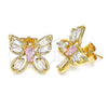 Arete Dormilona 02.387.0036.1 Oro Laminado, Diseño de Mariposa, con Rosado and Blanca Zirconia Cubica, Pulido, Tono Dorado