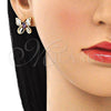 Arete Dormilona 02.387.0036.2 Oro Laminado, Diseño de Mariposa, con Amatista and Blanca Zirconia Cubica, Pulido, Tono Dorado