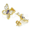 Arete Dormilona 02.387.0036.2 Oro Laminado, Diseño de Mariposa, con Amatista and Blanca Zirconia Cubica, Pulido, Tono Dorado