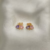 Arete Dormilona 02.387.0019.4 Oro Laminado, Diseño de Mariposa, con Amatista and Rosado Zirconia Cubica, Pulido, Tono Dorado