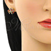 Arete Dormilona 02.387.0037 Oro Laminado, Diseño de Ãrbol, con Multicolor Zirconia Cubica, Pulido, Tono Dorado