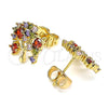 Arete Dormilona 02.387.0037 Oro Laminado, Diseño de Ãrbol, con Multicolor Zirconia Cubica, Pulido, Tono Dorado